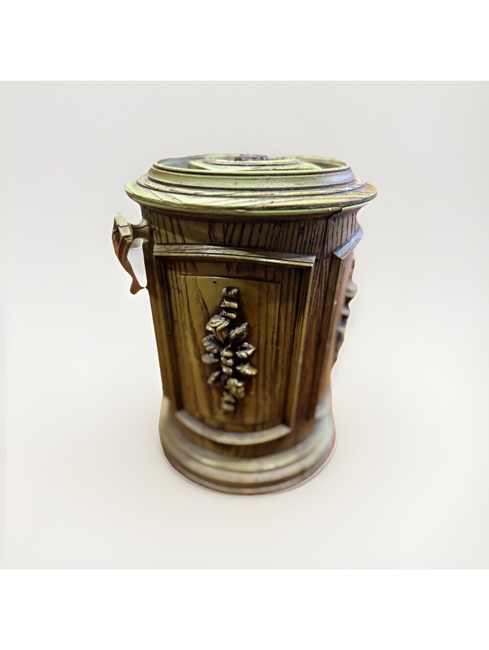 Vintage Avocado Green Ice Bucket-Wine-Chiller Cooler-MCM-Plastic Faux Wood